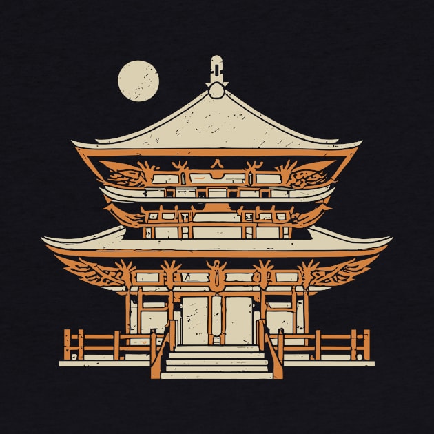 Japanese budhist temple woodblock print by ravensart